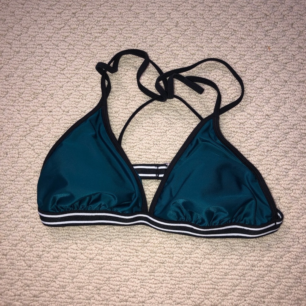 Navy Blue Bikini Top, with white and black stripes